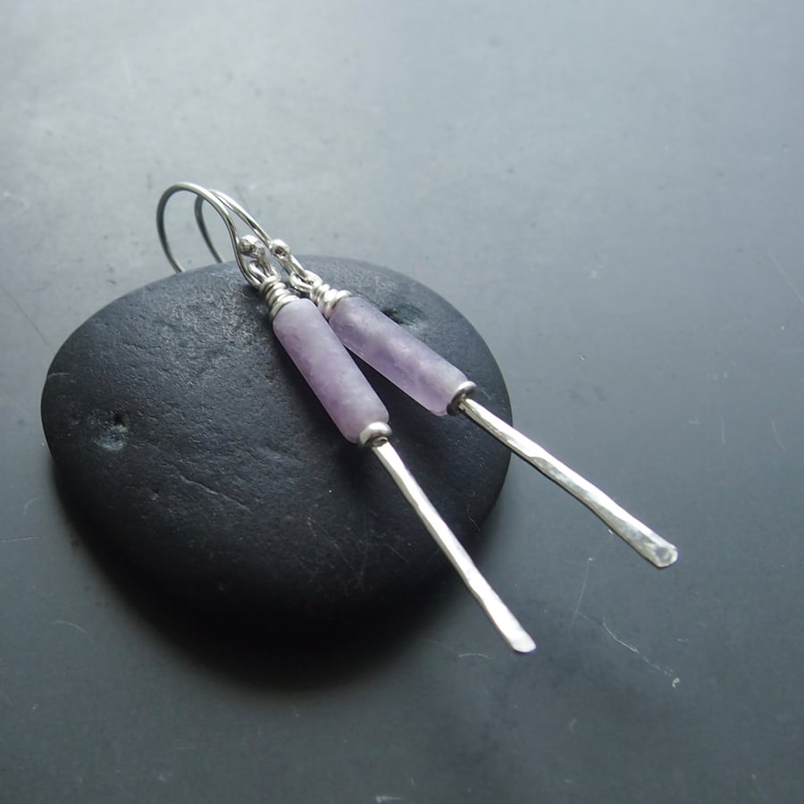 Forged Stick Earrings with Amethyst