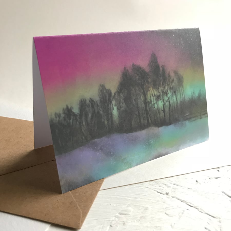 Northern Lights Over Ringinglow, Sheffield - Peak District greeting card