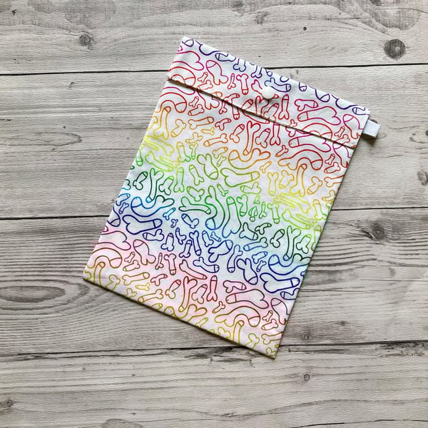 Willy themed fabric gift bags with snap closure. Reusable present wrap.