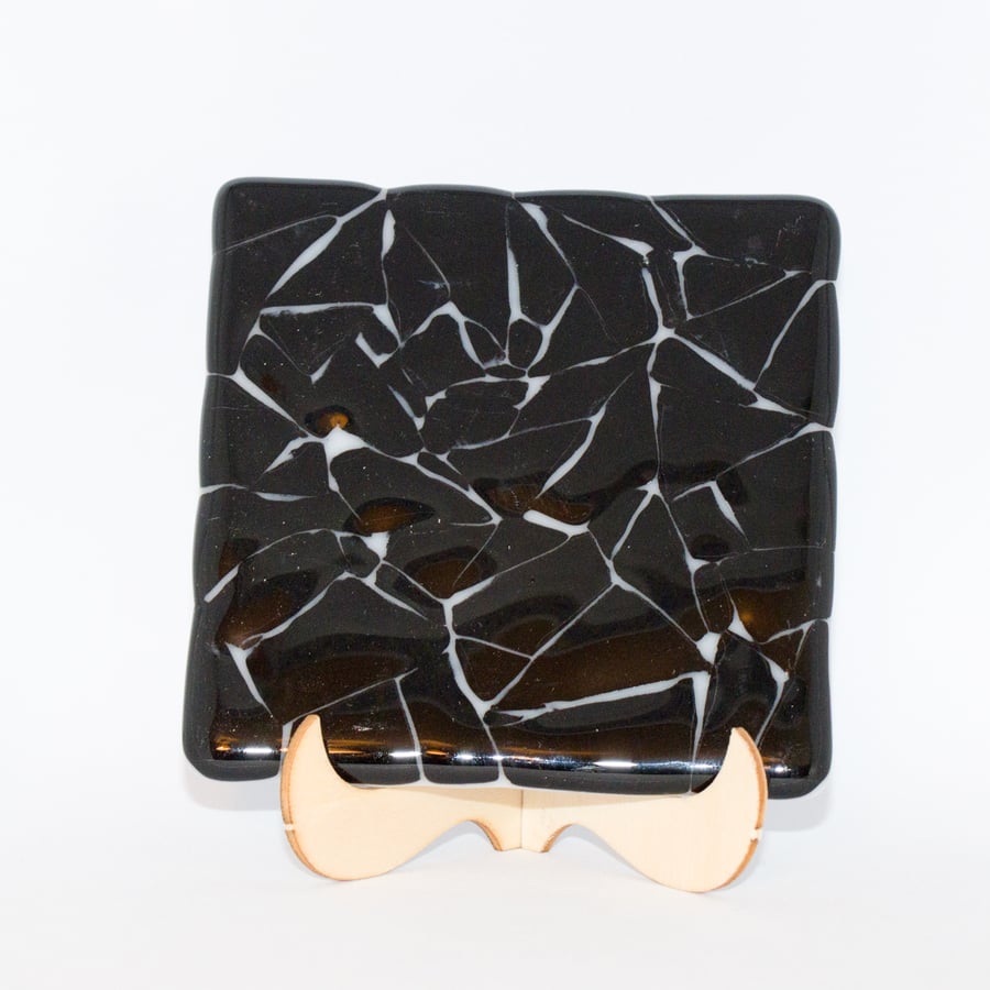 Black on White 'Crazy Paving' Coaster - 9308