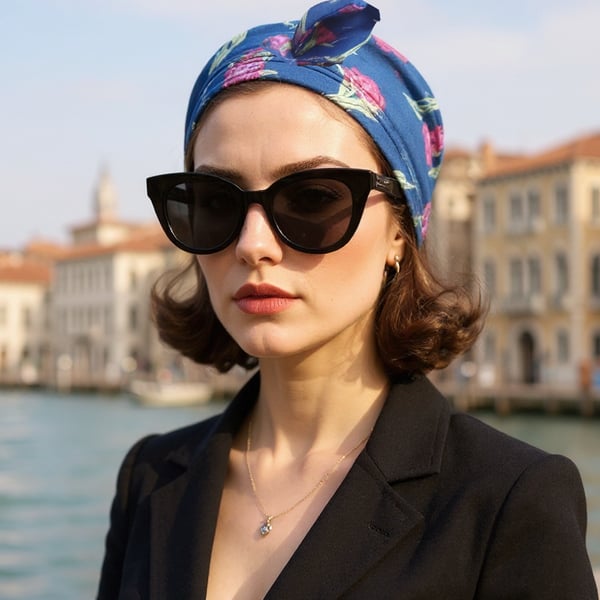 1950s Retro Rockabilly Headscarf  Bandana Handmade tulips Print