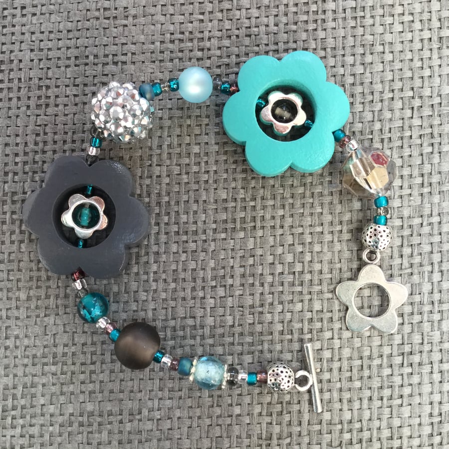 “Turquoise Steel” flower bracelet