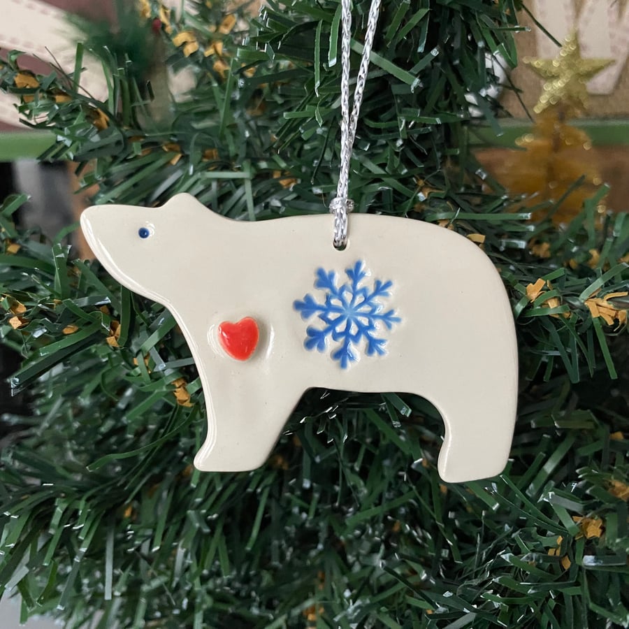 Small polar bear ceramic tag decoration blue