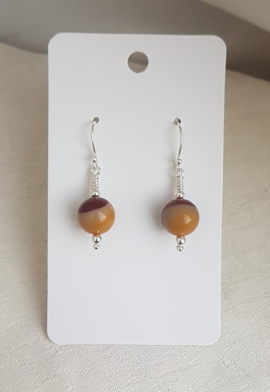 Gorgeous Mookaite Round Bead Earrings - Sterling Silver.