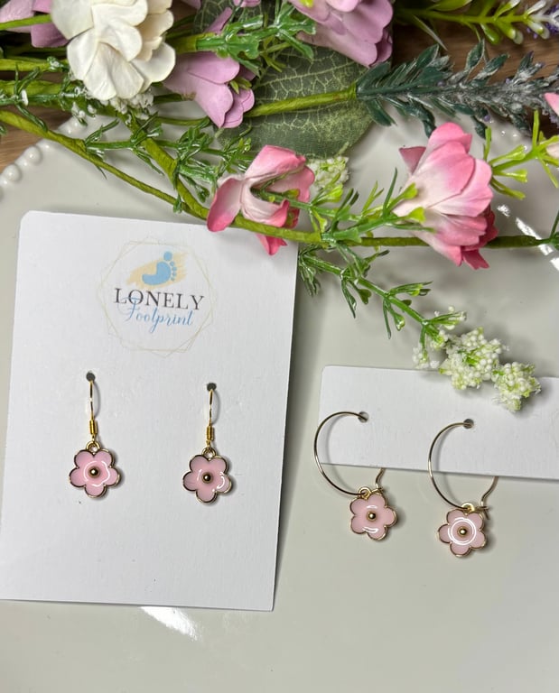 Pink Flower Earrings, Floral Charms, Handmade Jewellery 