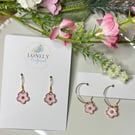Pink Flower Earrings, Floral Charms, Handmade Jewellery 