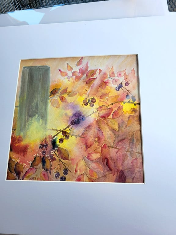 Original Watercolour Painting, Autumn Hegderow.