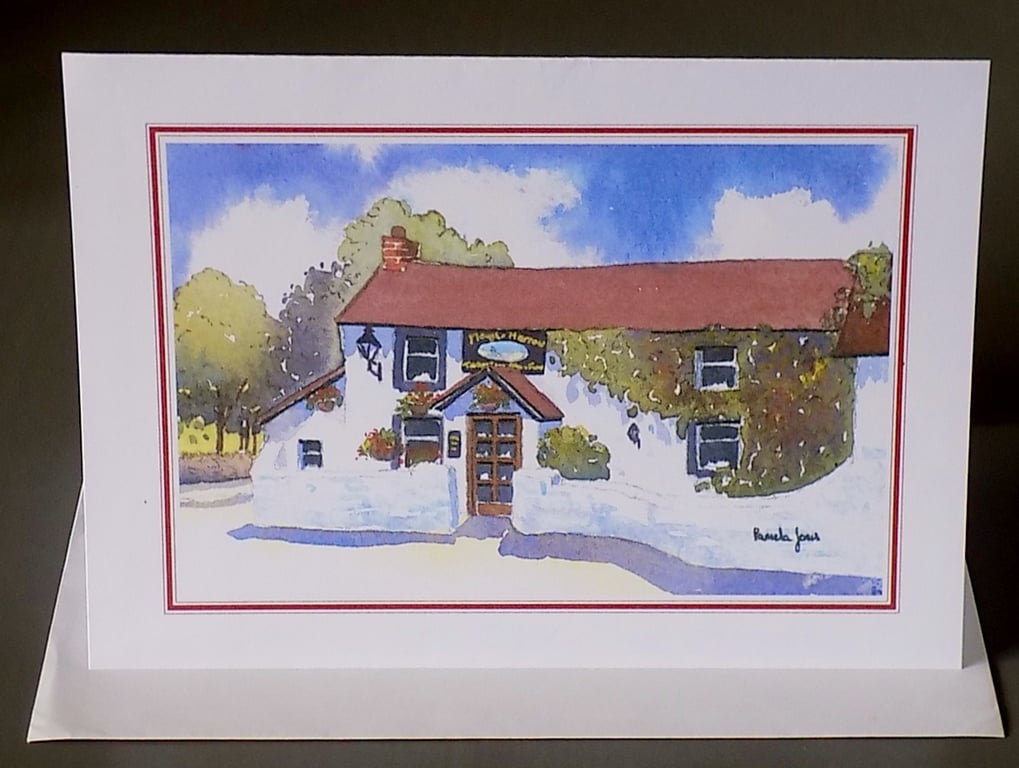 Art Greetings Card, The Plough And Harrow, Pub, Murton, Gower, A5, Blank