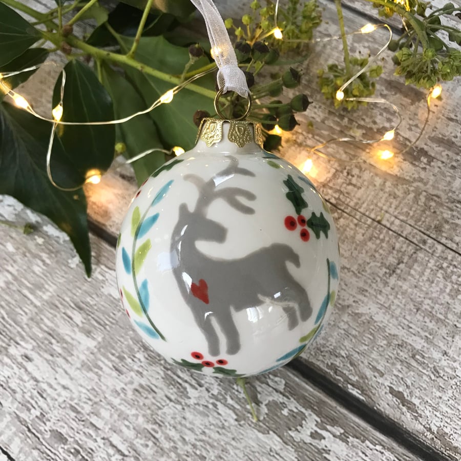 Hand painted reindeer bauble