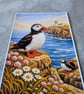 Puffin Coastal Scene A4 Photo Print knitted design 