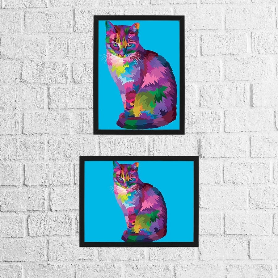 Cat geometric rainbow animal print