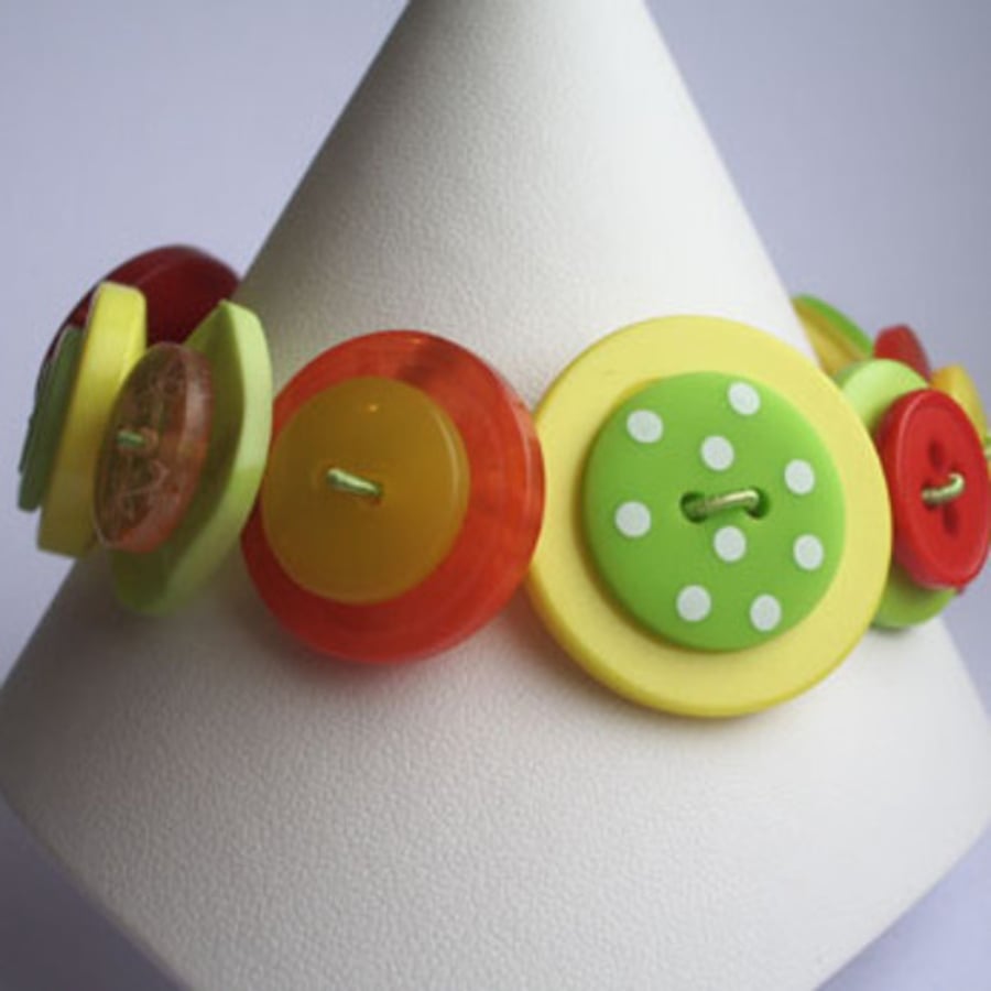 Citrus-Yellow, Orange, Green button bracelet 