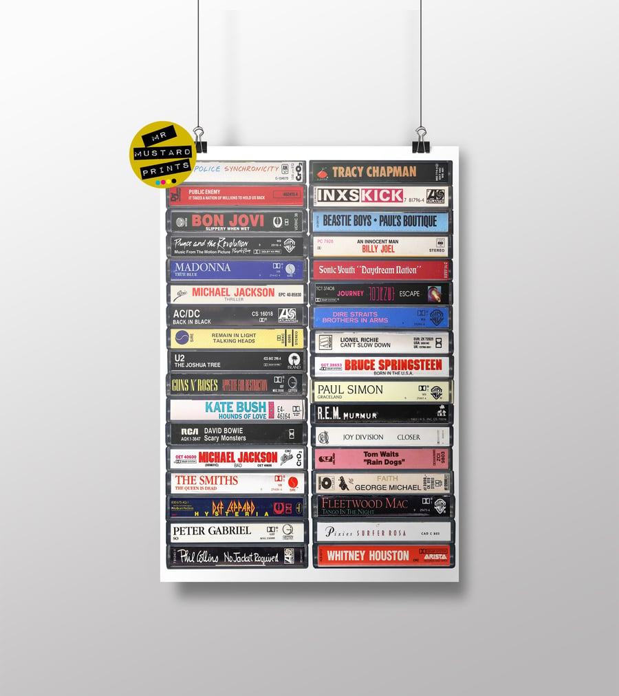 Greatest Albums of the 1980s Print - Vintage '80s Cassette Print
