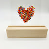 Fused Glass 'Rainbow Sprinkles Heart' on Wooden Stand 