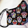Face mask reusable triple layer 100% cotton sugar skull printed cotton hand made