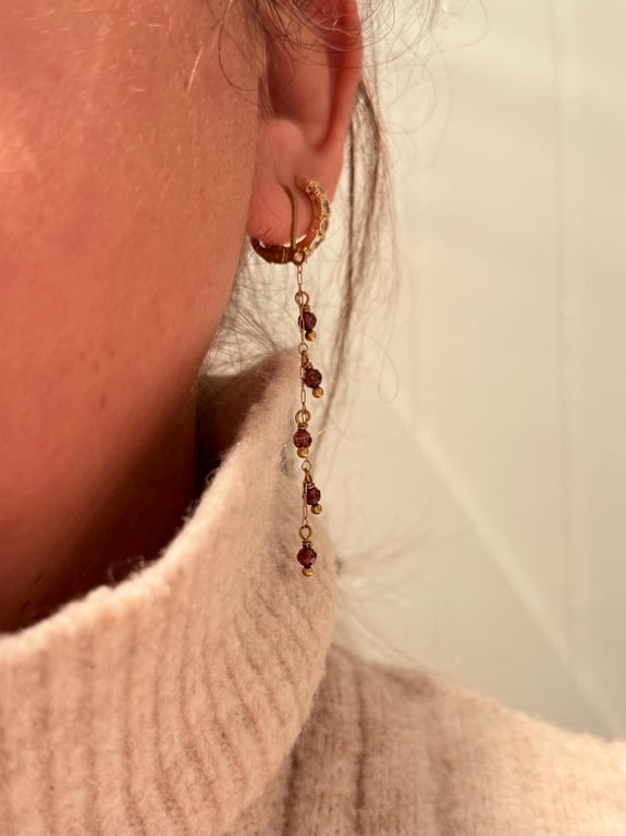 Heartfire Garnet grade AAA faceted drop earrings stainless steel