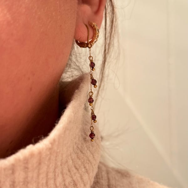 Heartfire Garnet grade AAA faceted drop earrings stainless steel
