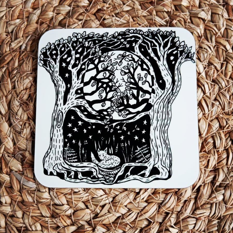 "You Woke Me Up!" Forest Fox Coaster (White) 