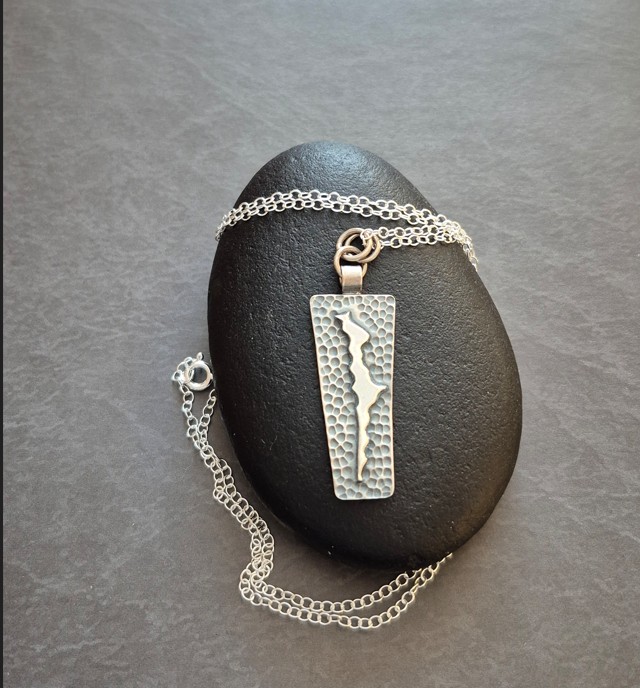 Unique Artisan "Cracking" Beautiful Textured Pendant Necklace Sterling Silver