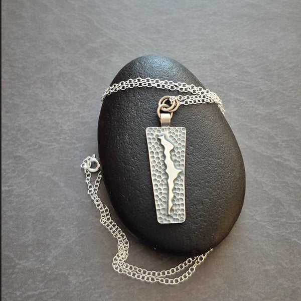 Unique Artisan "Cracking" Beautiful Textured Pendant Necklace Sterling Silver