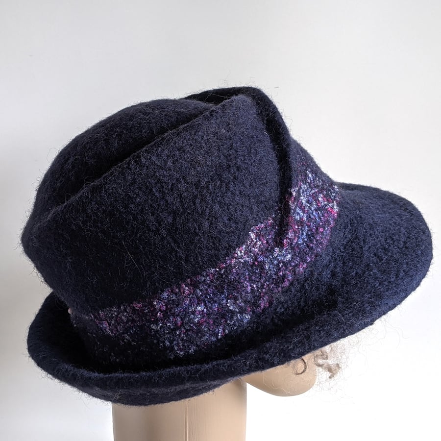 Dark blue felted wool hat - One of the 'Squashable' range