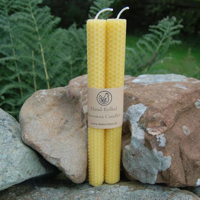 Pair of Yellow Hand Rolled Beeswax Taper Candles 23cm - 9 inches Natural Beeswax