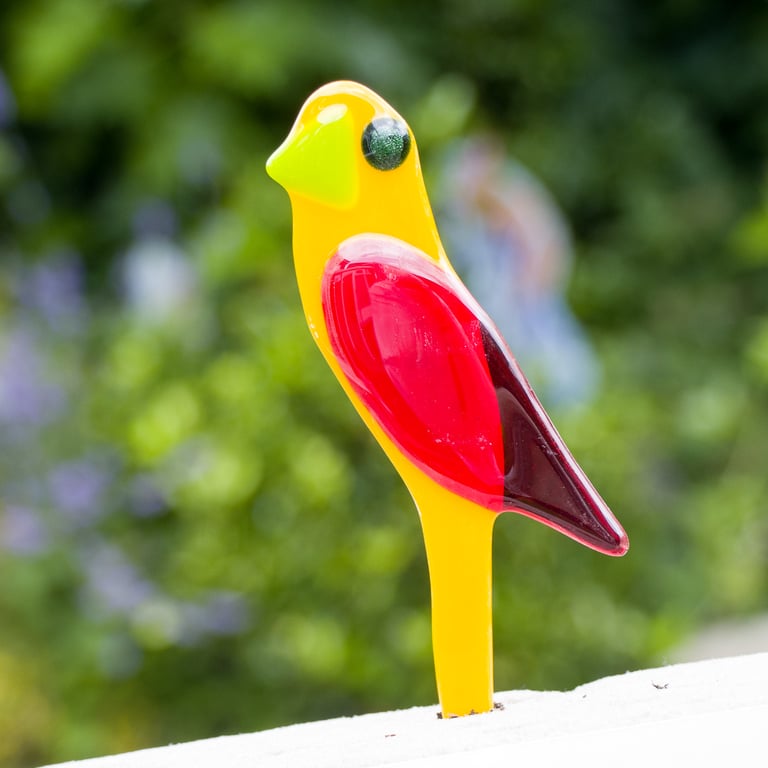 Red and Yellow Pot Parrot in Fused Glass - 3200-04