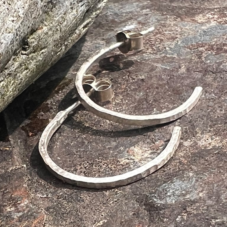 Textured Sterling Silver Hoop Stud Earrings