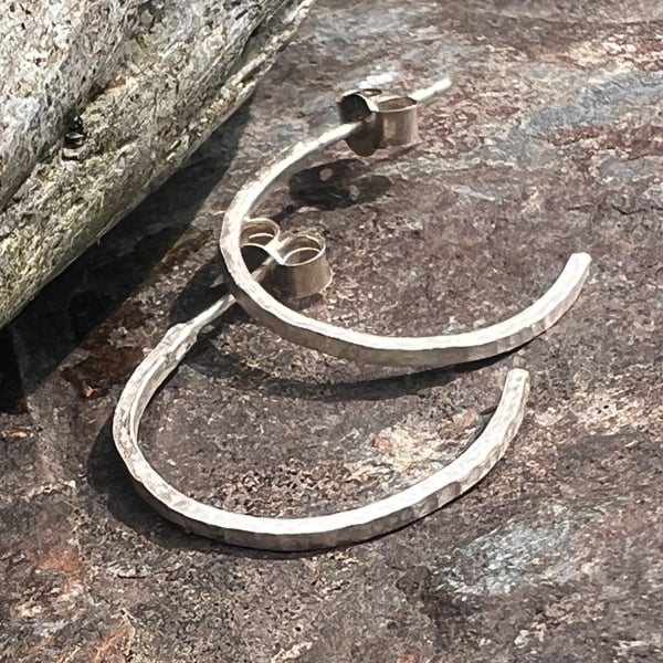 Textured Sterling Silver Hoop Stud Earrings