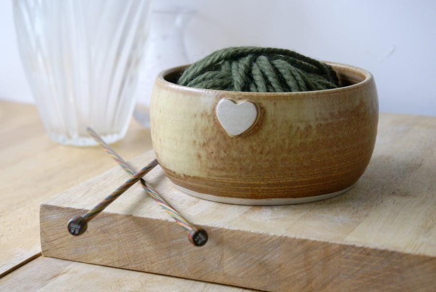 Made to order - The love heart yarn bowl, hand thrown custom pottery yarn bowl