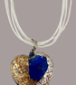 Genuine Murano Glass Heart – Blue & Gold Leaf Pendant. Imported from Italy