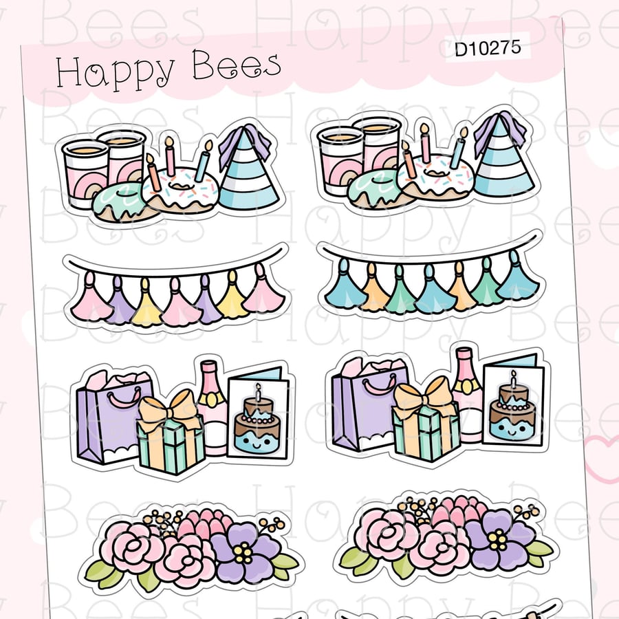 Birthday Dividers - Cute Doodles Floral Party Planner Stickers D10275