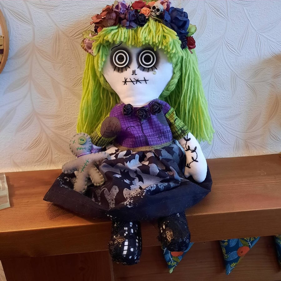 Handmade gothic rag doll, collector's doll