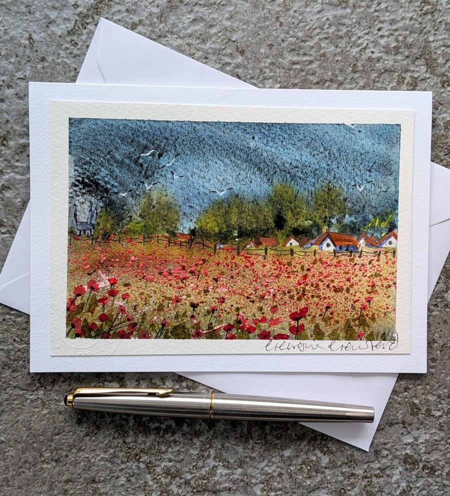 Poppy Meadow. Blank Card. Original Mixed Media 260203