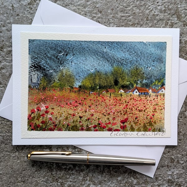 Poppy Meadow. Blank Card. Original Mixed Media 260203