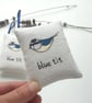freehand embroidered lavender bag sachet hanging decoration BLUE TIT - Image 1