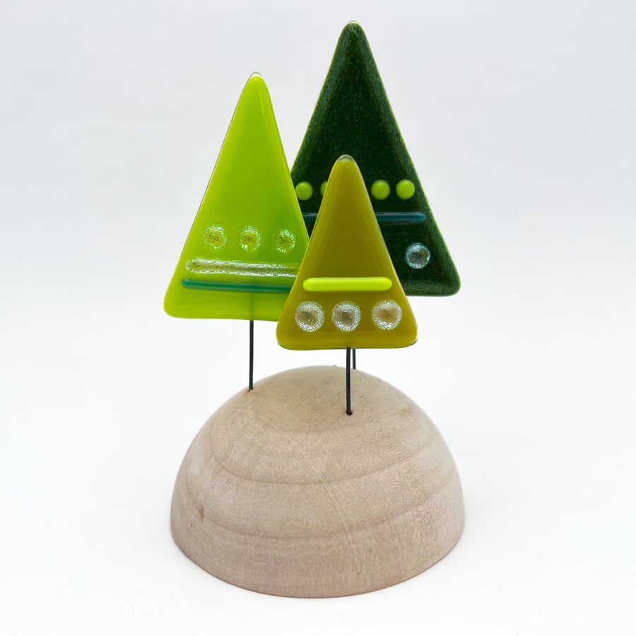 Fused Glass Mini Christmas Trees 1 - Handmade Fused Glass Sculpture