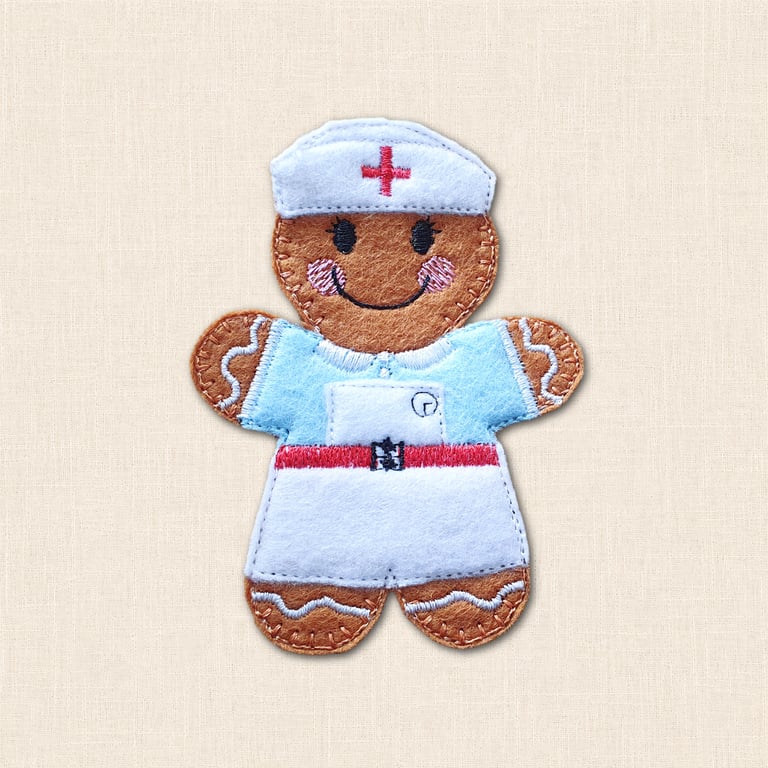 Vintage Nurse Gingerbread Decoration - Embroidered Nursing Character