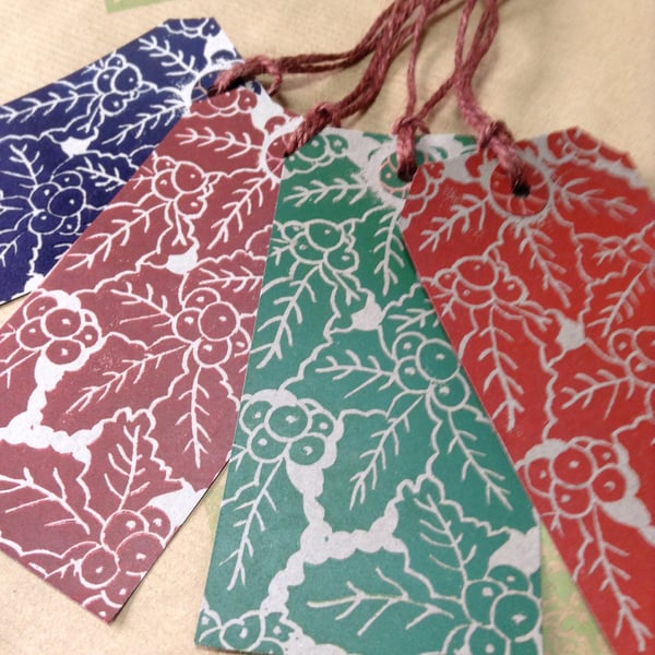 Set of four Handprinted Christmas Gift Tags