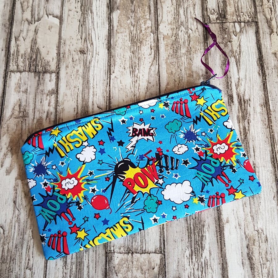 Bright Comic Book Zipper Pouch - Multi Use Zipped Organiser