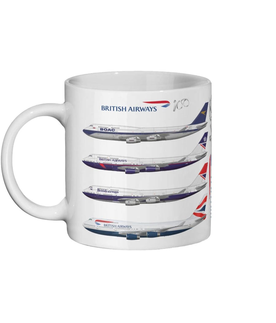 British Airways 100 Year Anniversary Boeing B747 Aircraft Fleet Tea Coffee Mug 