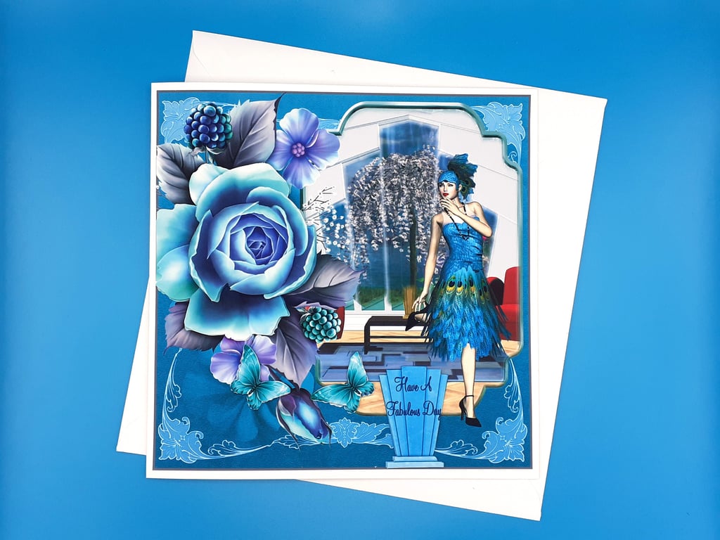 Art Deco Birthday Card 8x8inches 20x20cms