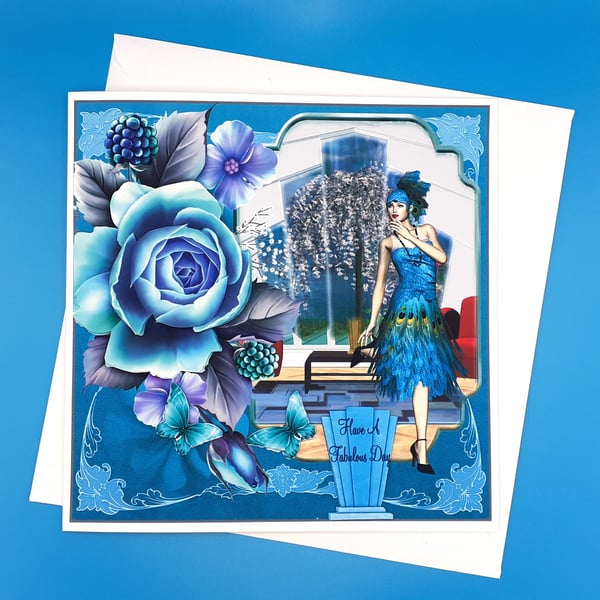 Art Deco Birthday Card 8x8inches 20x20cms