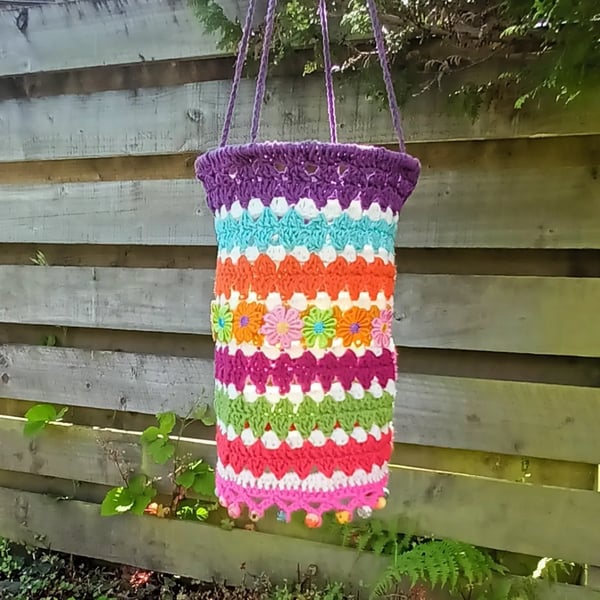 colourful crochet garden lantern, hanging decoration, bright light shade