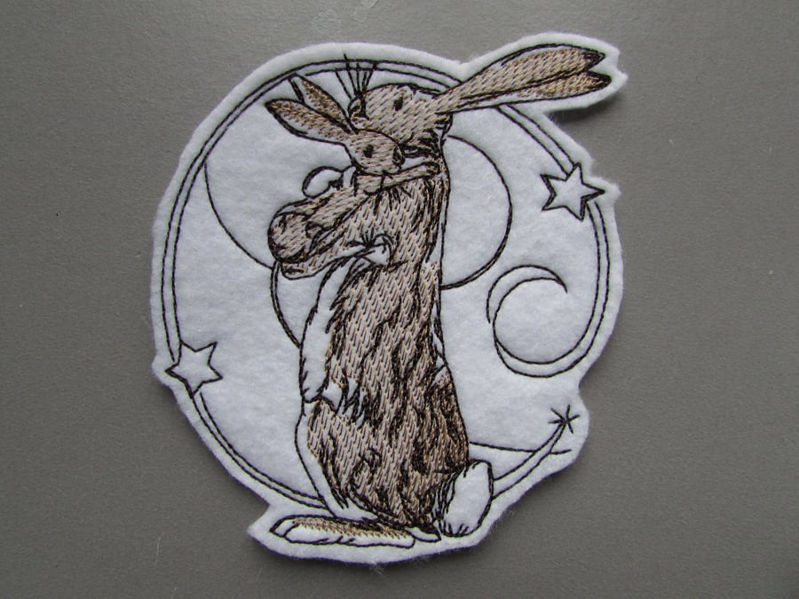 Bunny Hugs Embroidered Sew on Applique Patch
