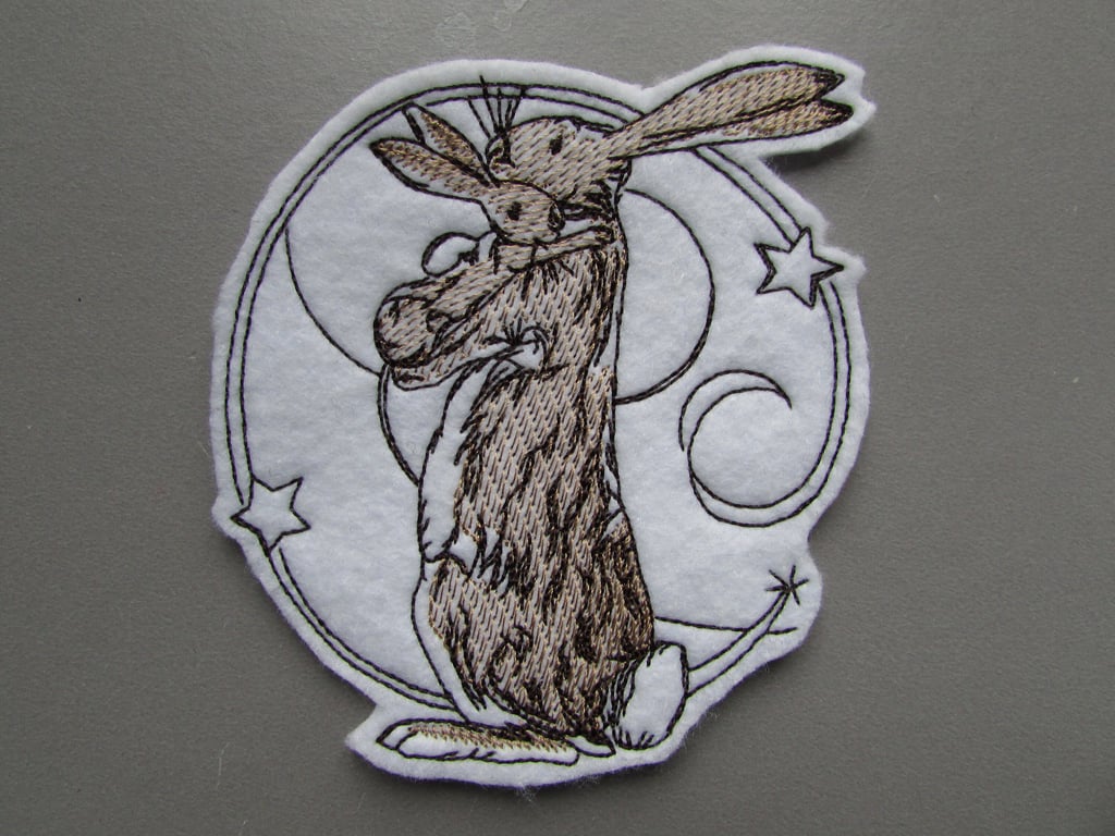 Bunny Hugs Embroidered Sew on Applique Patch