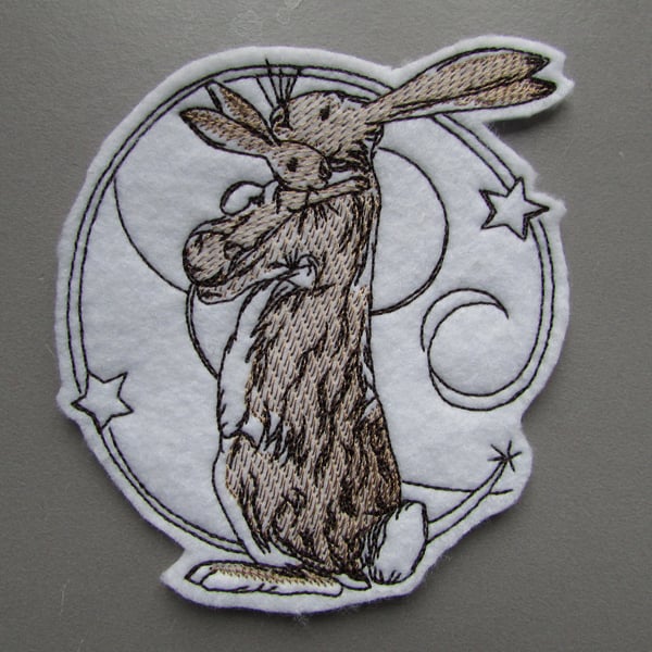 Bunny Hugs Embroidered Sew on Applique Patch