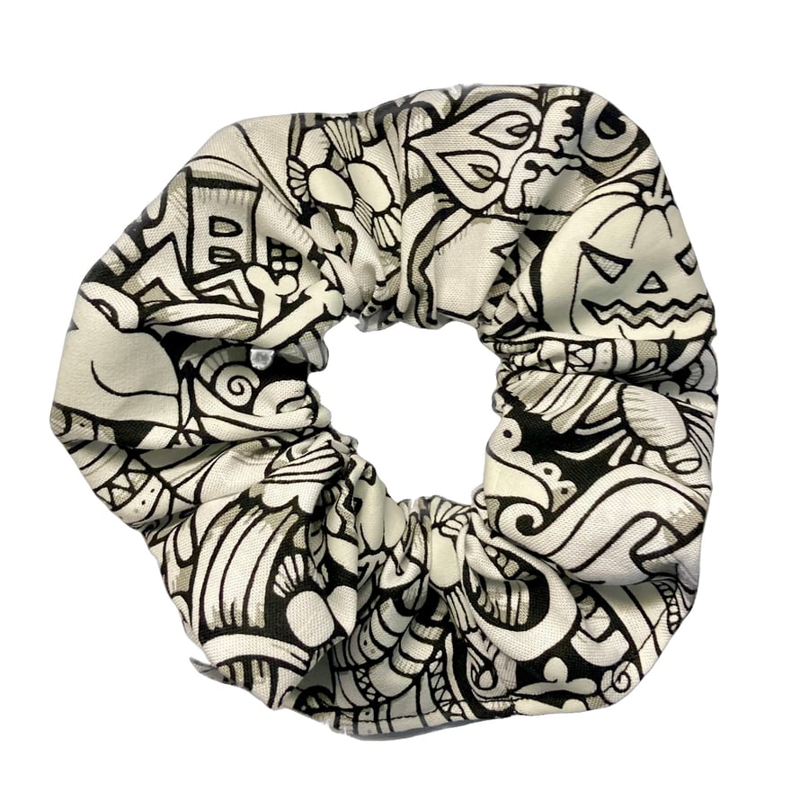 Glow in the Dark Halloween Graphic Pattern Large Hair Scrunchie