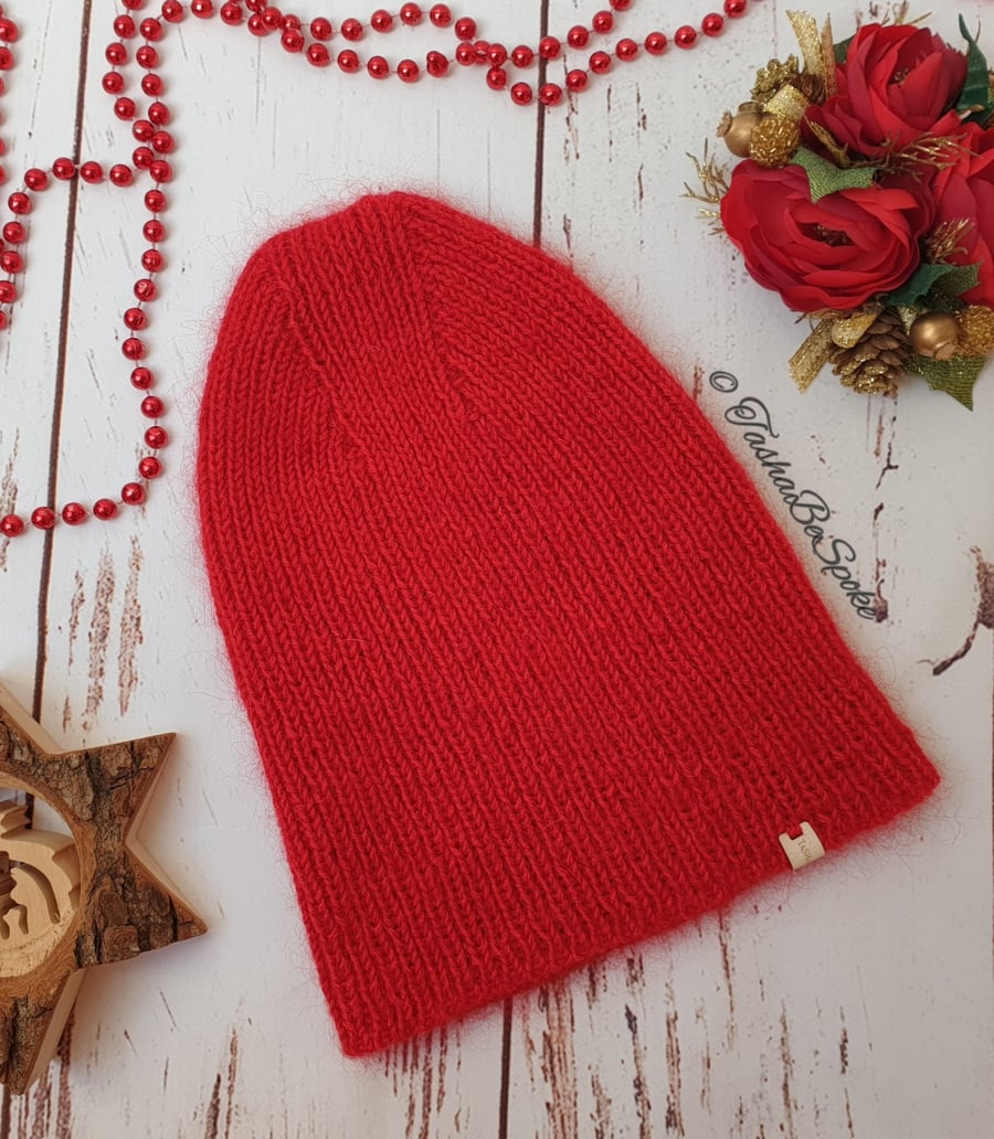 SALE Knitted merino hat, Women fashion hat, Red pointy hat, Gift for her