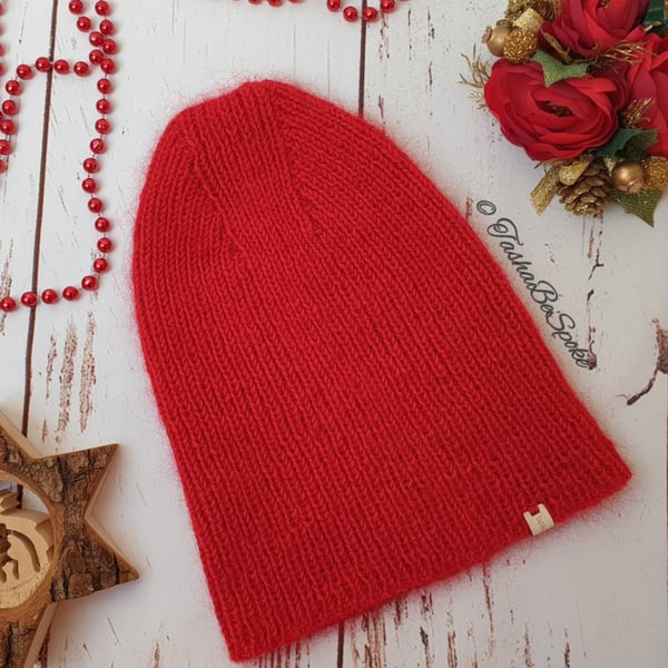 SALE Knitted merino hat, Women fashion hat, Red pointy hat, Gift for her